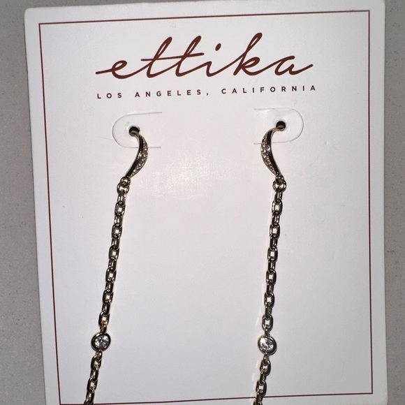 ETTIKA 18K Gold Plated Chain Pom Duster Earrings Drop Feather Dark Blue - Picture 2 of 3